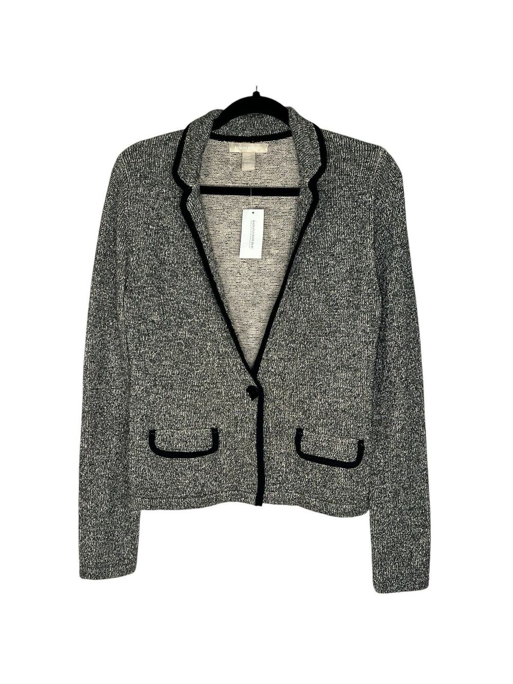 NEW Banana Republic Womens M Metallic Knit Blazer Cardigan Sweater Silver Black